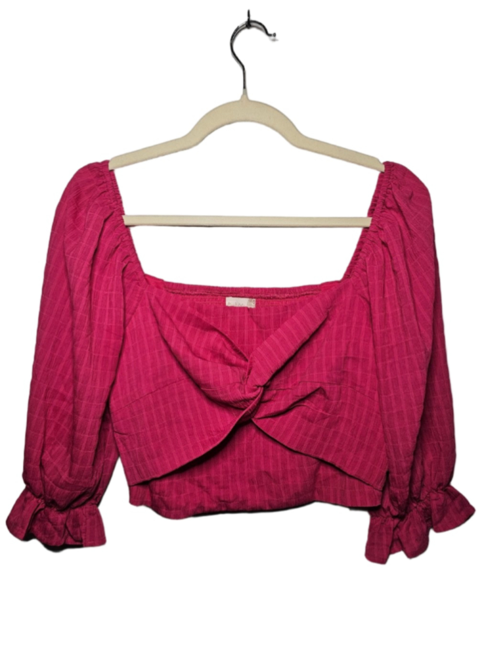 Altar'd State Berry Pink Twist-Front Puff Sleeve Cropped Blouse Medium NWOT